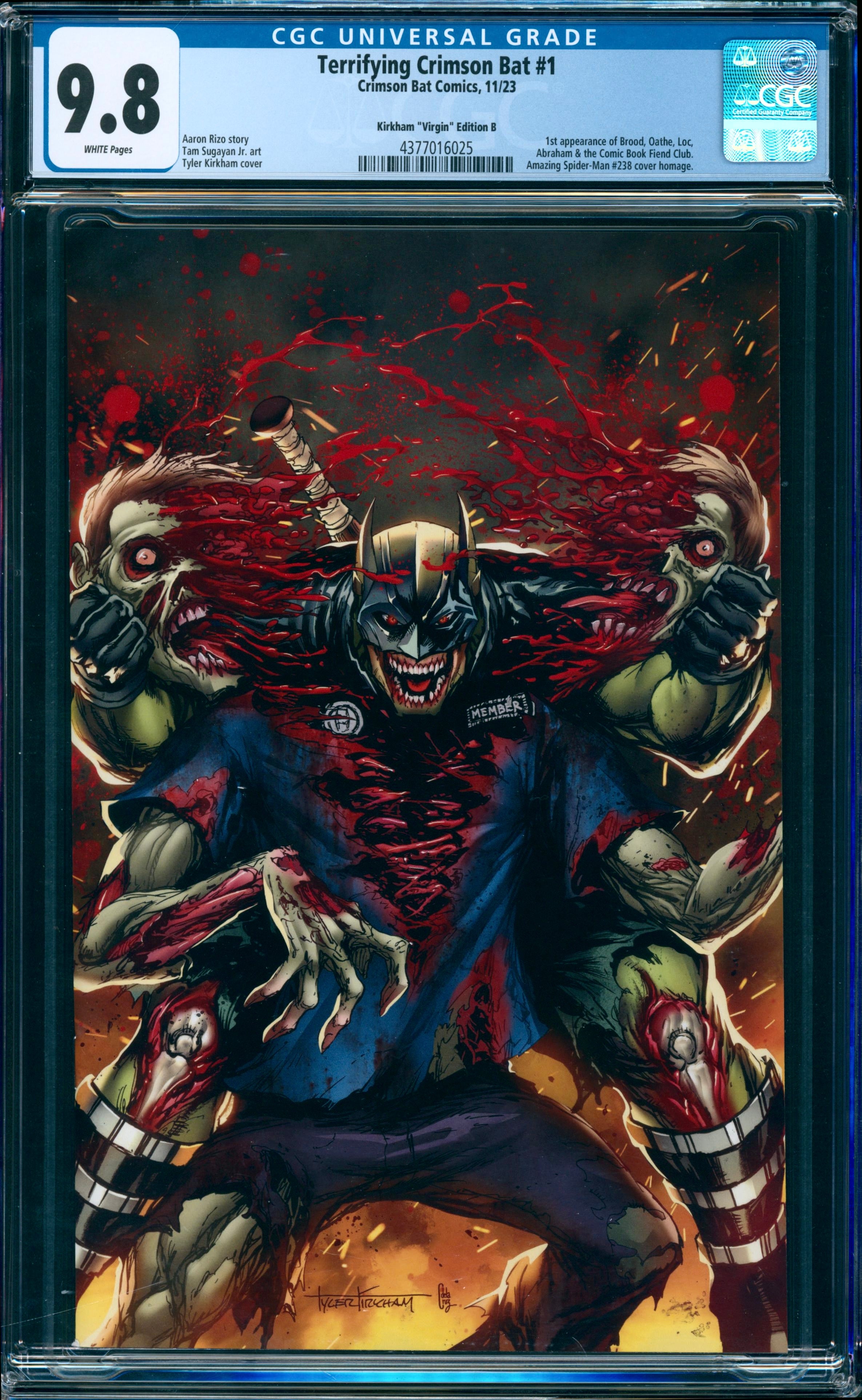 The Terrifying Crimson Bat #1 CGC 9.8 (ASM #238 Homage Full Color Virgin Variant by Tyler Kirkham)
