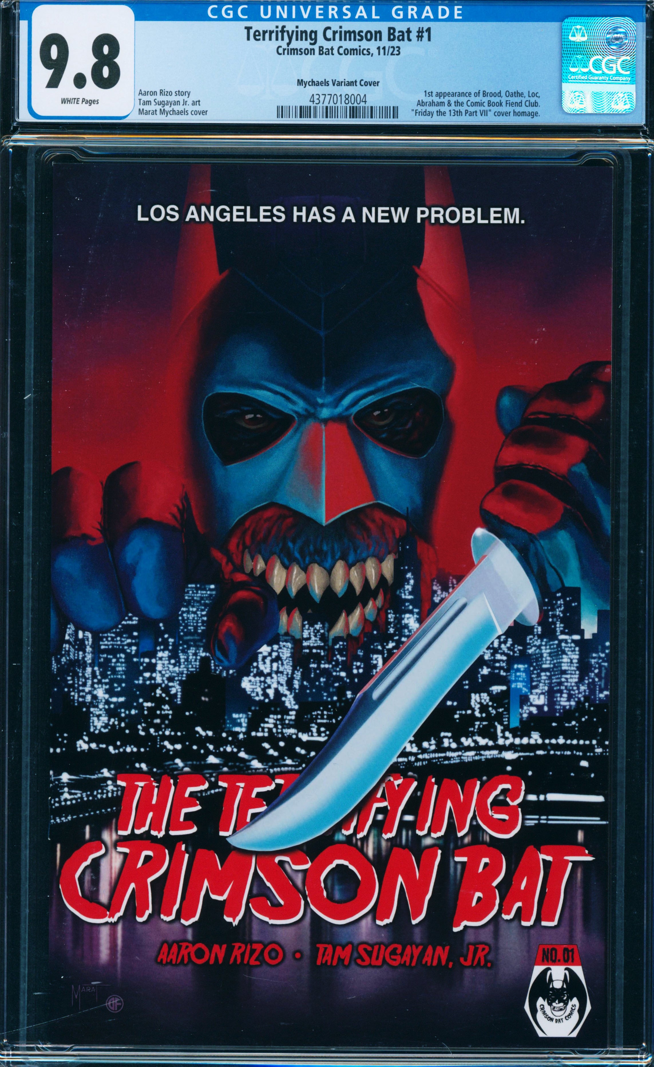 The Terrifying Crimson Bat #1 CGC 9.8 (Friday The 13th Part VIII Homage Variant by Marat Mychaels)