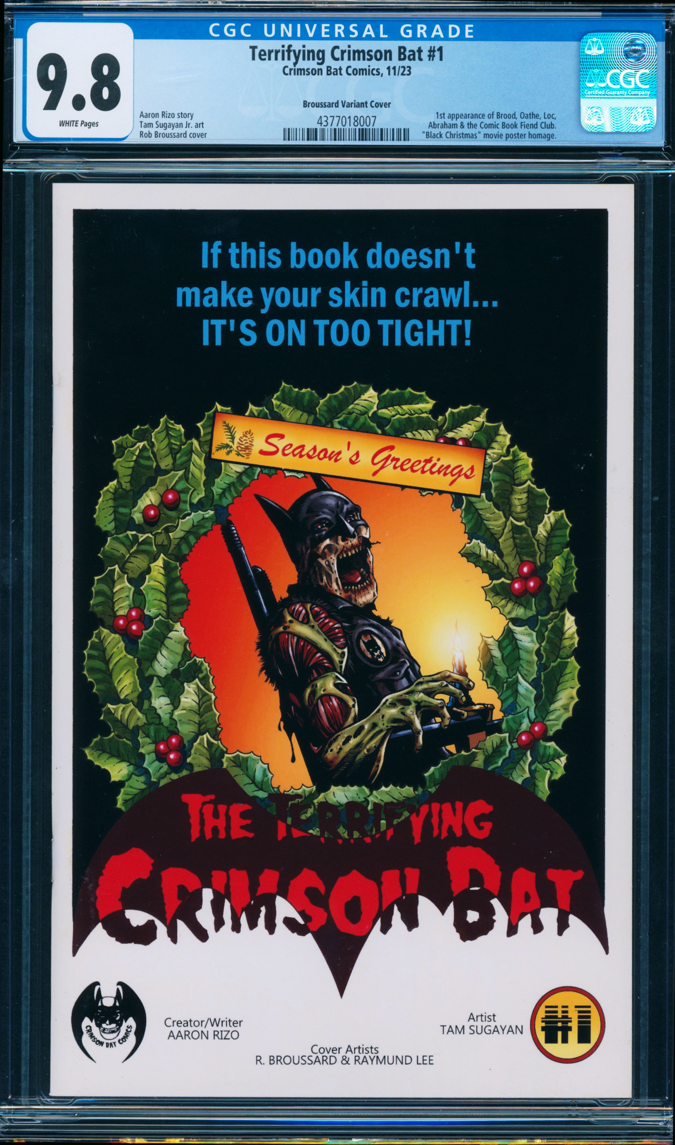 The Terrifying Crimson Bat #1 CGC 9.8 (Black Christmas Homage Variant by Rob Broussard)