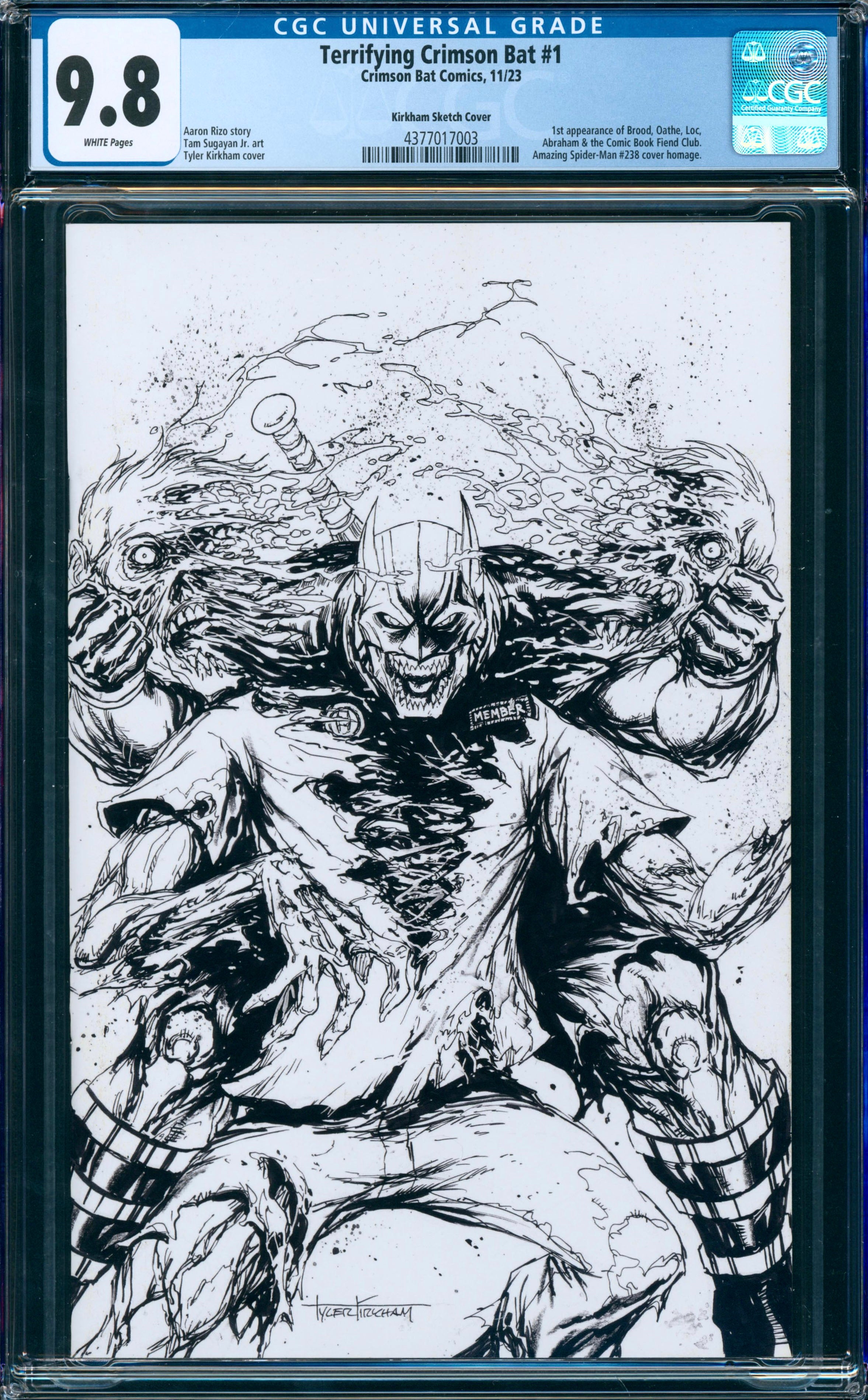The Terrifying Crimson Bat #1 CGC 9.8 (ASM #238 Homage B&W Variant by Tyler Kirkham)